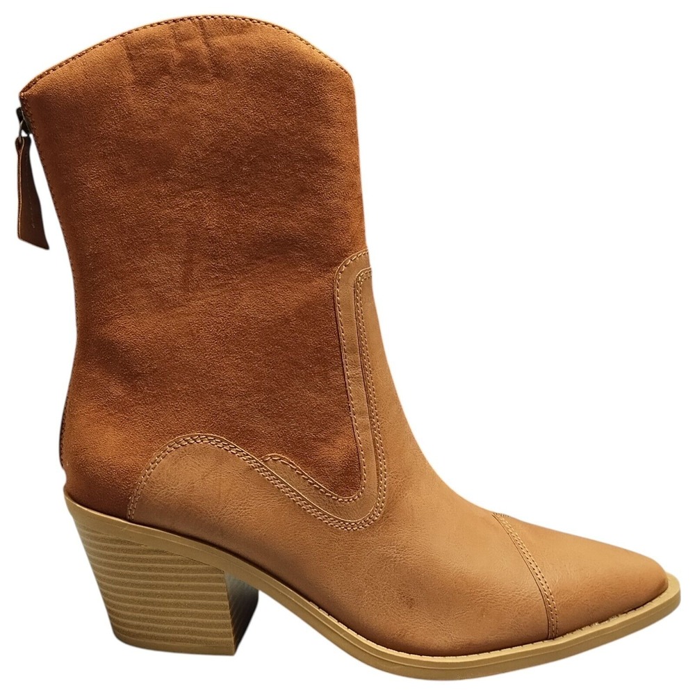 Wonderly Block‎ Heel Boots Women's 9.5M Brown Suede Leather Zip-Up Pointed Toe